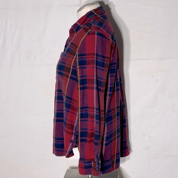 Roots Red Blue Plaid Flannel Button Up Top S - Picture 3 of 11
